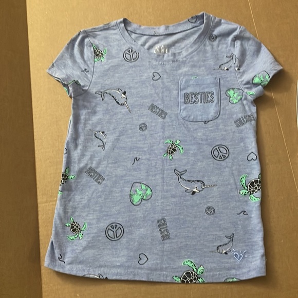 Justice “Besties” Sea Life Pocket Tee Shirt ~ Size 6 ~ Blue, Gray, Black, Green - Picture 2 of 7